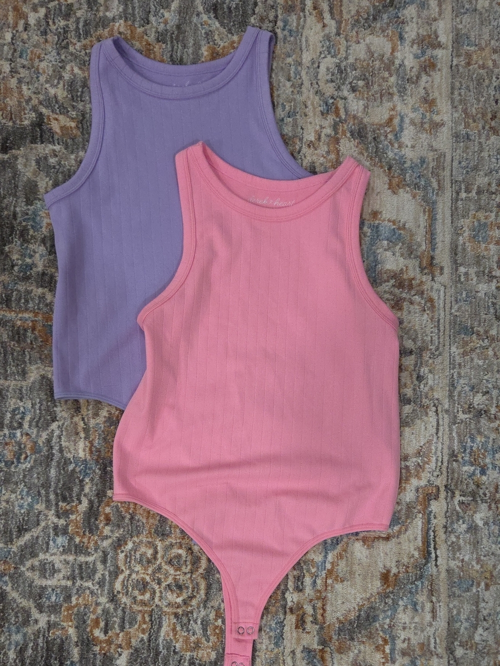 Ribbed One-Piece Bodysuit - Pink and Lavender Set Of 2